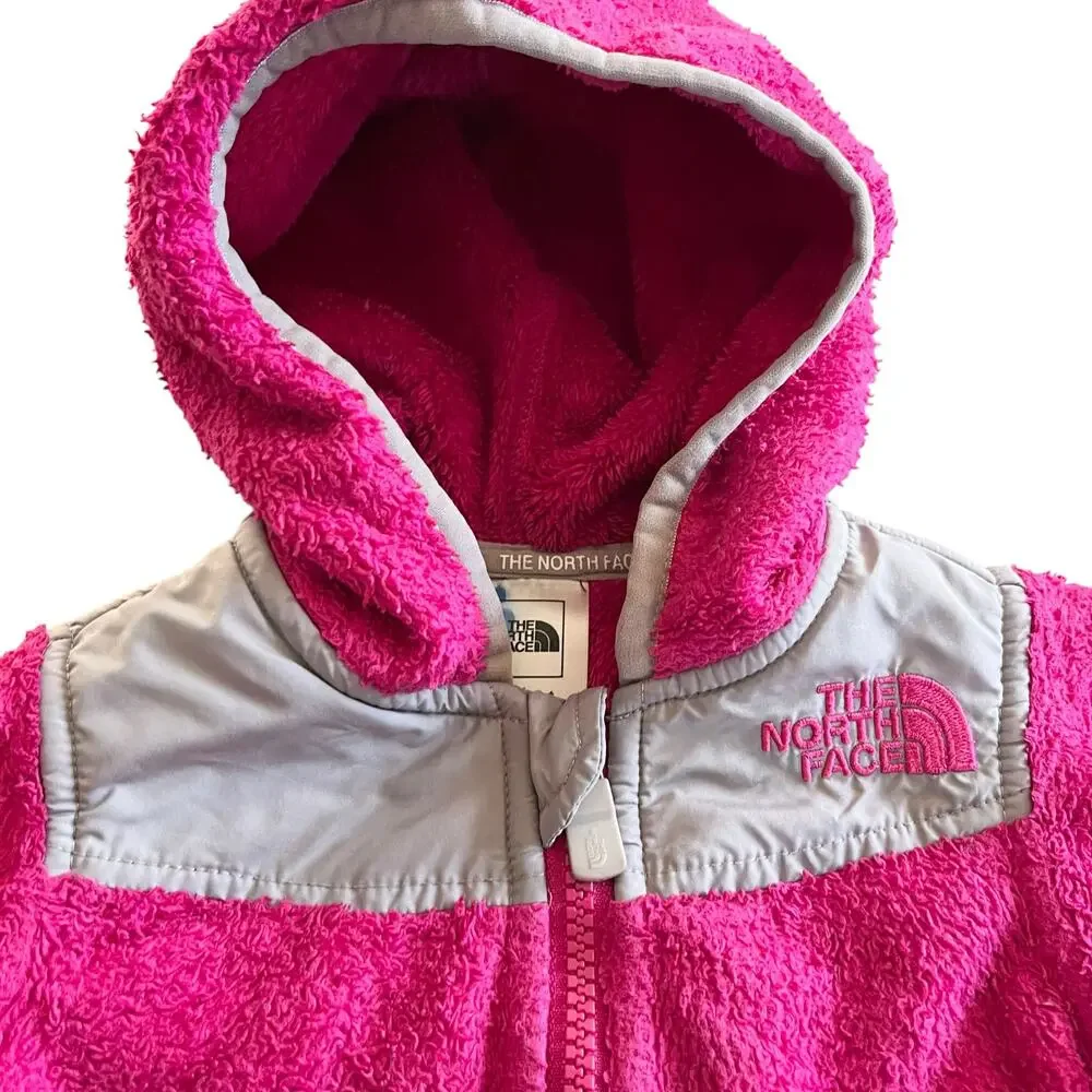 The North Face girls hot pink raspberry polar fleece hooded jacket size 6-12 mos